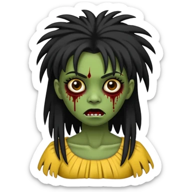 Faça uma menina de cabelo liso preto com franja zumbi cabelo longo 🧟‍♀️ faça ela assim sticker