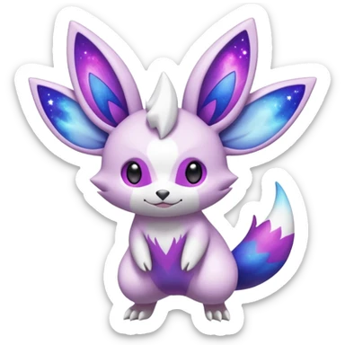 Shiny White with Violet and Indigo markings and nebula markings Minccino-Zangoose-Pokémon-Fakémon-fusion-hybrid-creature sticker