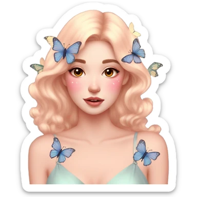 Gorgeous pastel lady with blushing face and butterflies aesthetic trending style sticker