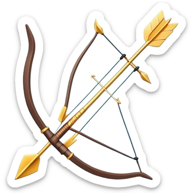 Clash of Clans aesthetic: Cinematic Playful Pixel 3D isometric  Bow & Arrow Emoji, rendered in a 3D vector-style similar to standard emojis with minimal shading and bold, simplified shapes. A compact, distinct form with signature details, softly glowing with a pixelated adventure charm. Simplified yet unmistakably iconic, highly detailed and consistent, glowing with a soft radiance and high shine. Stylized with a touch of classic pixel-art charm and a soft glowing outline, capturing the essence of a beloved gaming relic with a friendly, playful manner! sticker