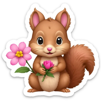 baby squirrel hold a flower sticker