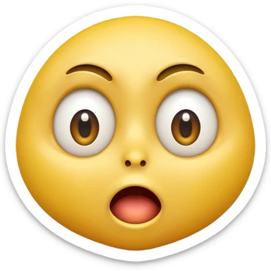 A 3D glossy yellow emoji face with a horrified expression, only large wide-open eyes, wide-open mouth, raised eyebrows, no nose, vector style, black background, high quality, soft studio lighting sticker