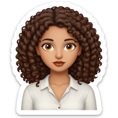 brown girl, who has medium curly dark brown hair, brown eyes, latina makeup, white blouse  sticker
