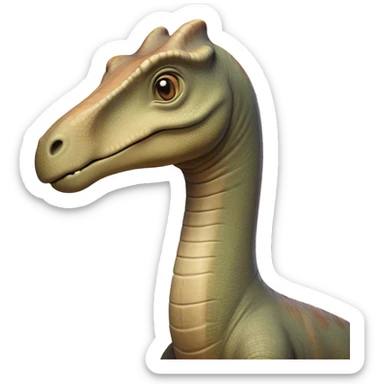 Cinematic Noble Brachiosaurus Portrait Emoji, Poised and majestic, with a towering, elongated neck stretching gracefully from a robust, column-like body, a small, gentle head with curious eyes, and subtle, textured skin in earthy tones, Simplified yet sharply defined features, highly detailed, glowing with a soft, golden radiance, high shine, intelligent and serene, stylized with an air of prehistoric grandeur, focused and calm, soft glowing outline, capturing the essence of a watchful and confident Brachiosaurus that appears ready to gracefully emerge from the screen with effortless power! sticker