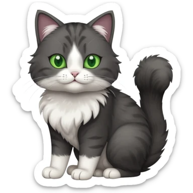 full body view of beautiful female solid dark grey cat with green eyes, white toes and white patch on chest sticker