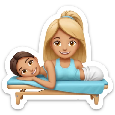 A cute emoji-style illustration of a girl lying on a massage table during a relaxing massage session,  sticker