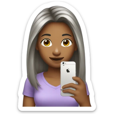 strigth hair withe skin girl playing with a cellphone sticker