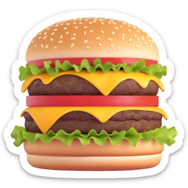 3D illustration of a burger with a bite taken out, showing layers, realistic style sticker