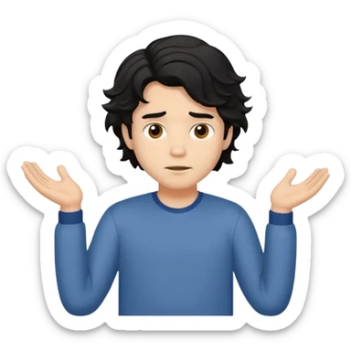 a guy shrugging his shoulders with a black little bit wavy hair sticker