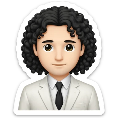 Cockasian guy with black long curly hair and black eyes wearing a White simple suit guy  sticker