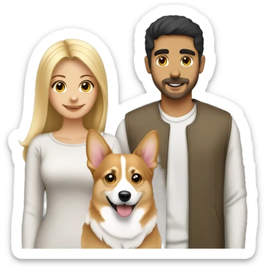 blonde girl, arab guy and corgi together sticker
