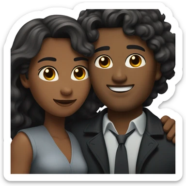A muscular, well-shaped, slightly dark-skinned man with wavy hair and a black jacket on him, and a woman with light blonde and black hair hugging him. sticker
