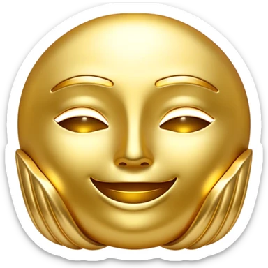 Cinematic Realistic Gold Emoji, Radiant and brilliant, with smooth, polished golden bars reflecting the light in stunning highlights. The soft, warm glow of the metal exudes luxury and elegance, catching every glimmer in the surrounding environment. Soft glowing outline, capturing the essence of wealth and timeless beauty in gleaming gold! sticker