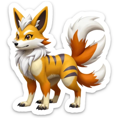 Feral Quadrupedal Digitigrade Lycanroc-Furret-Renamon-Zeraora-Vernid-Sergal-fusion-hybrid-creature, full body  sticker
