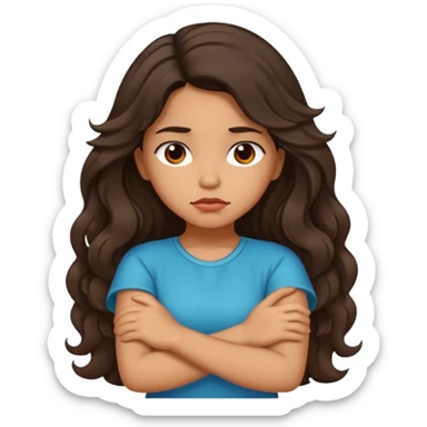 Hispanic girl with long dark wavy hair crossing her arms while pouting  sticker