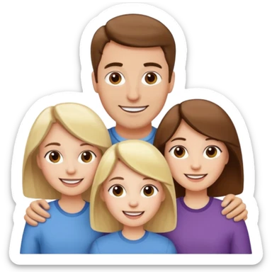 happy pale white family with one brown hair dad, one brown hair mom, one blonde girl, and one brown hair girl sticker