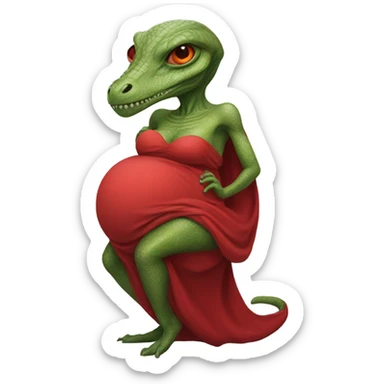 Pregnant Reptilian alien woman, full body in red dress sticker