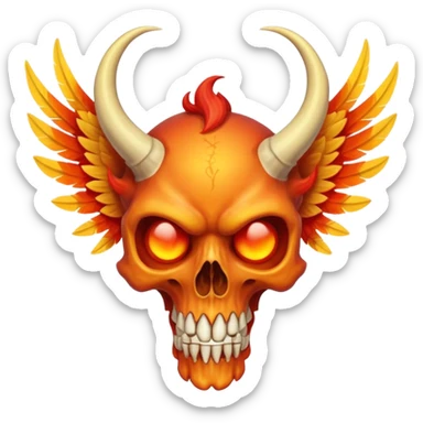 Skeletal skull-faced feathery fiery winged horned creature  sticker