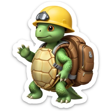 una tortuga con mochila y casco sticker