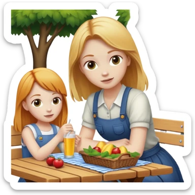 Picnic table with blonde girl and ginger girl sticker