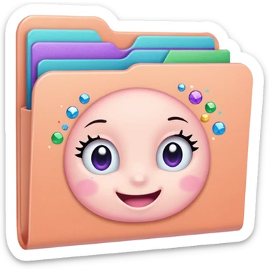 small cute folder icon in soft pastel colors light yellow or peach, slightly open at the top, colorful divider tabs inside peeking out blue green pink purple, white label area on front with word Titles in playful handwriting, small sparkles or stars around folder, emoji style sticker