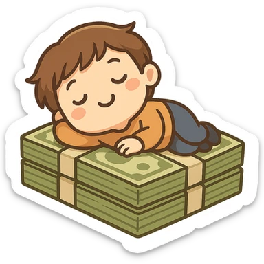 happy person napping on mattress of money sticker