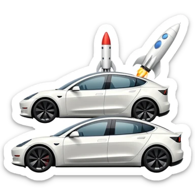 Tesla model 3 white. Two small rockets mounted flat on roof sticker