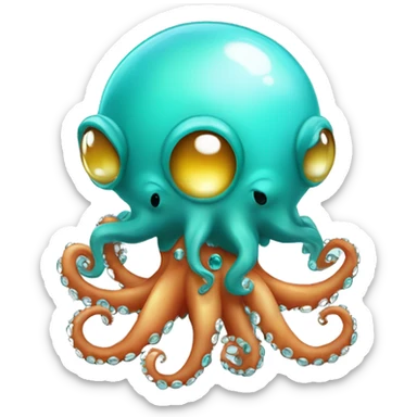 Turquoize cute octopus with crystal ball sticker