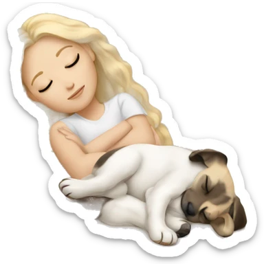 White girl blonde hair sleeping with puppy sticker