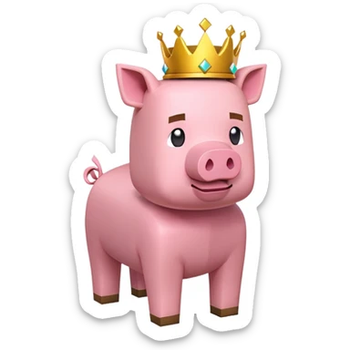 Minecraft pig full body pink blocky animal with square head wearing a crown sticker
