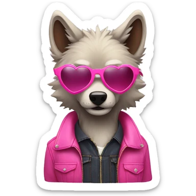 Alpha wolf man with pink heart shaped sunglasses sticker
