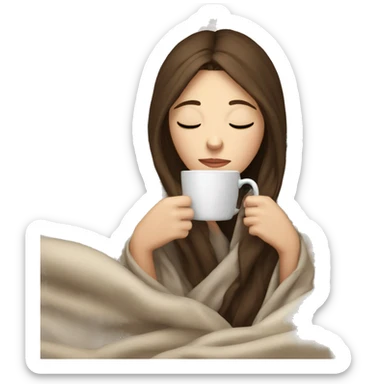 pale brunette girl inside a blanket sipping coffee eyes closed sticker
