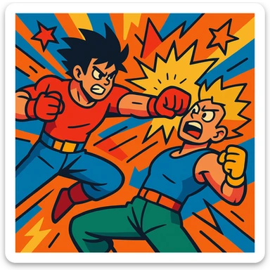 fight scene with exaggerated action in vibrant toon style sticker