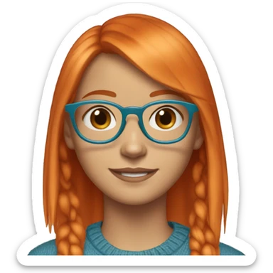 Girl Named Isabella Jones, 14 Year old, Wears turquoise Sweater and Blue Denim jeans and Red Sneakers, Glasses, Orange Hair, Fringe Bob Orange Hair. sticker