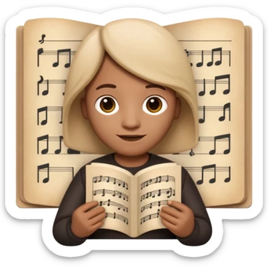 Apple Memoji-style 3D emoji of a composer holding sheet music, soft shading, rounded shapes, no background. sticker