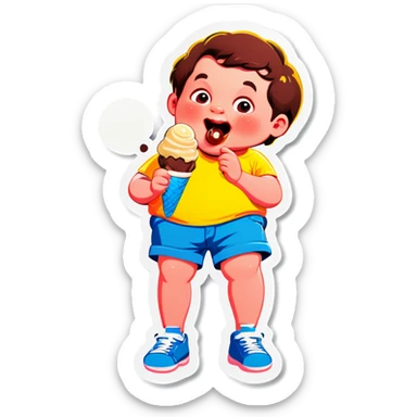 Fat kid eating ice cream sticker