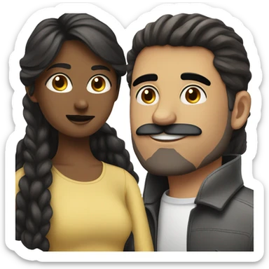 White Guy with black mustache and short straight black hair, kissing girl with long brown hair and brown eyes sticker