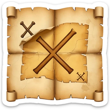 ["Aged treasure map with an “X” mark and dotted trail."] sticker