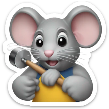 A strong rat holding a dumbbell in one hand and a cooking spatula in the other sticker