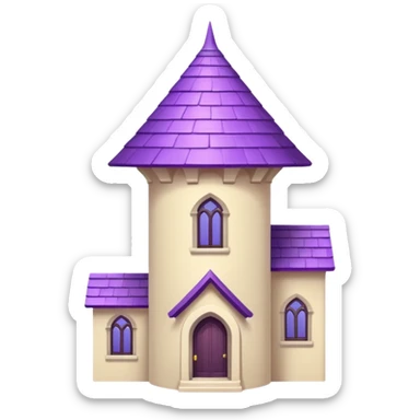 single tall seclusion tower with one large windows above, a purple roof and cream walls, and no entrance sticker