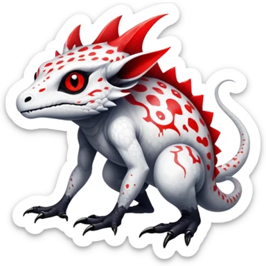 a translucent white with black belly and red eyes exotic edgy vernid-fionbri-creature with splash patterns full body sticker