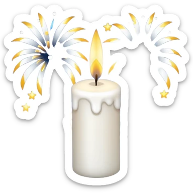 white candle with fireworks sticker