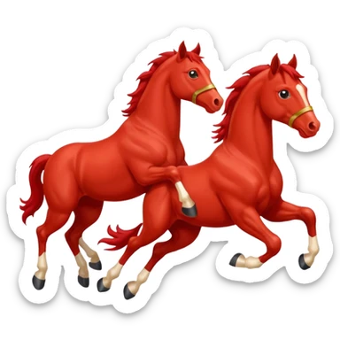 red horse and baby horse agressive running a lot of money and luck sticker