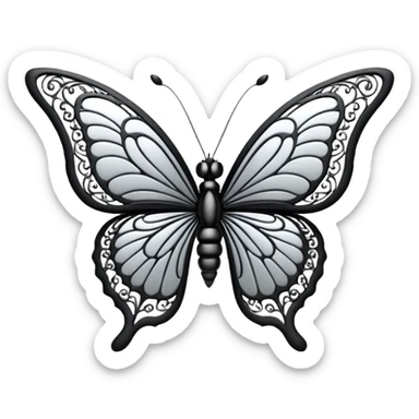 Black and silver filigree butterfly, 3D, extremely detailed design sticker