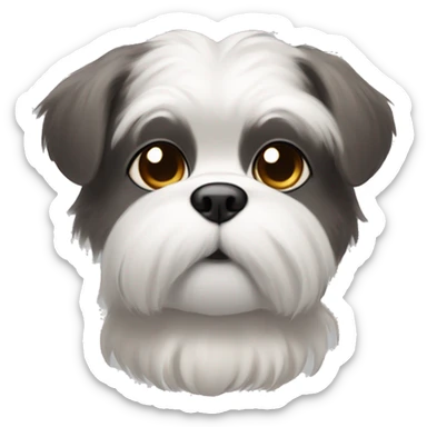 A white Shitzu with a bit of brown fur on her mouth, and a little bit of dark grey fur on her eyes and ears. sticker
