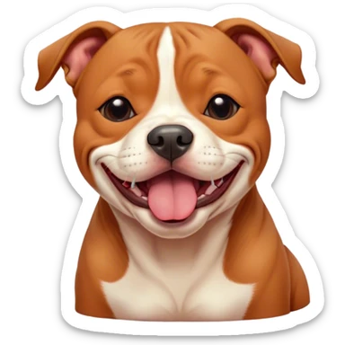 Cinematic Cute Yawning Red/Fawn Staffordshire Bull Terrier Portrait Emoji, Head tilted slightly with a dramatic, wide-open yawn, showcasing a smooth red/fawn Fur with crisp white accents, floppy ears slightly drooping, round dark eyes barely open in drowsy contentment, Simplified yet irresistibly adorable features, highly detailed, glowing with a soft, cozy glow, high shine, relaxed yet expressive, stylized with a touch of whimsy, bright and endearing, soft glowing outline, capturing the essence of a sleepy yet affectionate guardian, so drowsy it feels like it could stretch right out of the screen and curl up for a nap! sticker