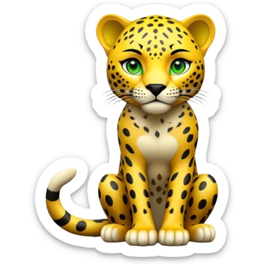 cinematic-jaguar-realistic-full-body-sitting-emoji,-sleek-powerful-frame-poised-for-action,-yellow-fur-adorned-with-bold-black-rosettes,-head-tilted-dramatically,-piercing-green-eyes-locked-onto-its-prey,-simplified-yet-realistic-focused-features,-highly-detailed,-glowing-with-an-almost-sarcastic-glow sticker