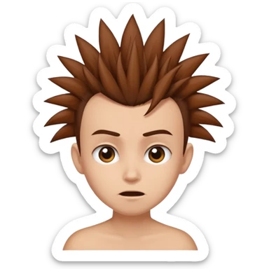 Haz un personaje que tenga cabello marrón con un corte mohicano y que tenga diferentes expresiones  sticker