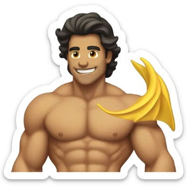 Tan muscular merman with yellow mermaid tail and dark hair sticker