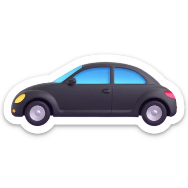 matte black minimalist car icon with a subtle rod or hook tool touching a visible dent, fine silver lines for contrast, simple and clean, focus on the dent repair sticker